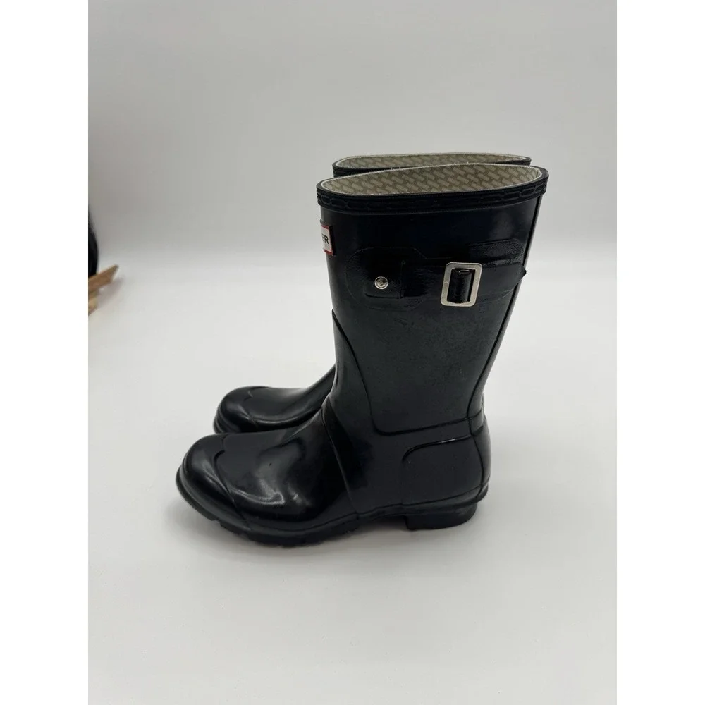 Hunter Original Short Gloss Black Mid Calf 6M Rain Boot Fisherman Preppy Marine